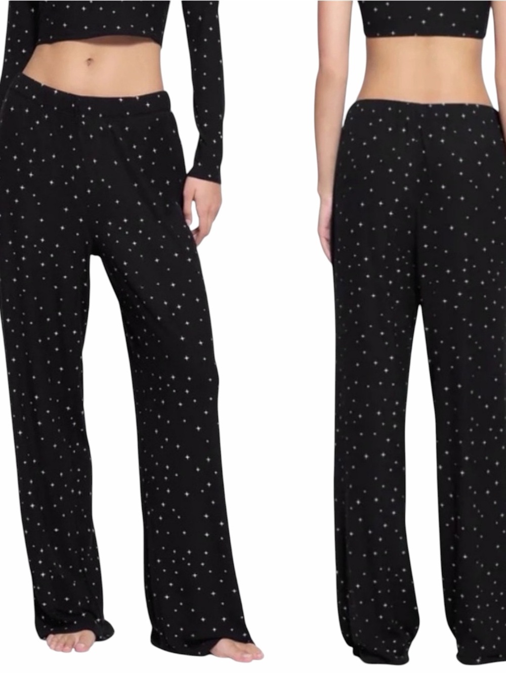SKIMS | Ribbed Wide Leg Star Print Pajama Pants Black Size Large